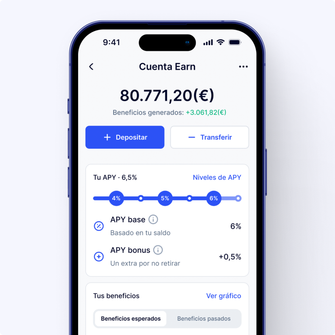 Pantalla de la app Cuenta Earn